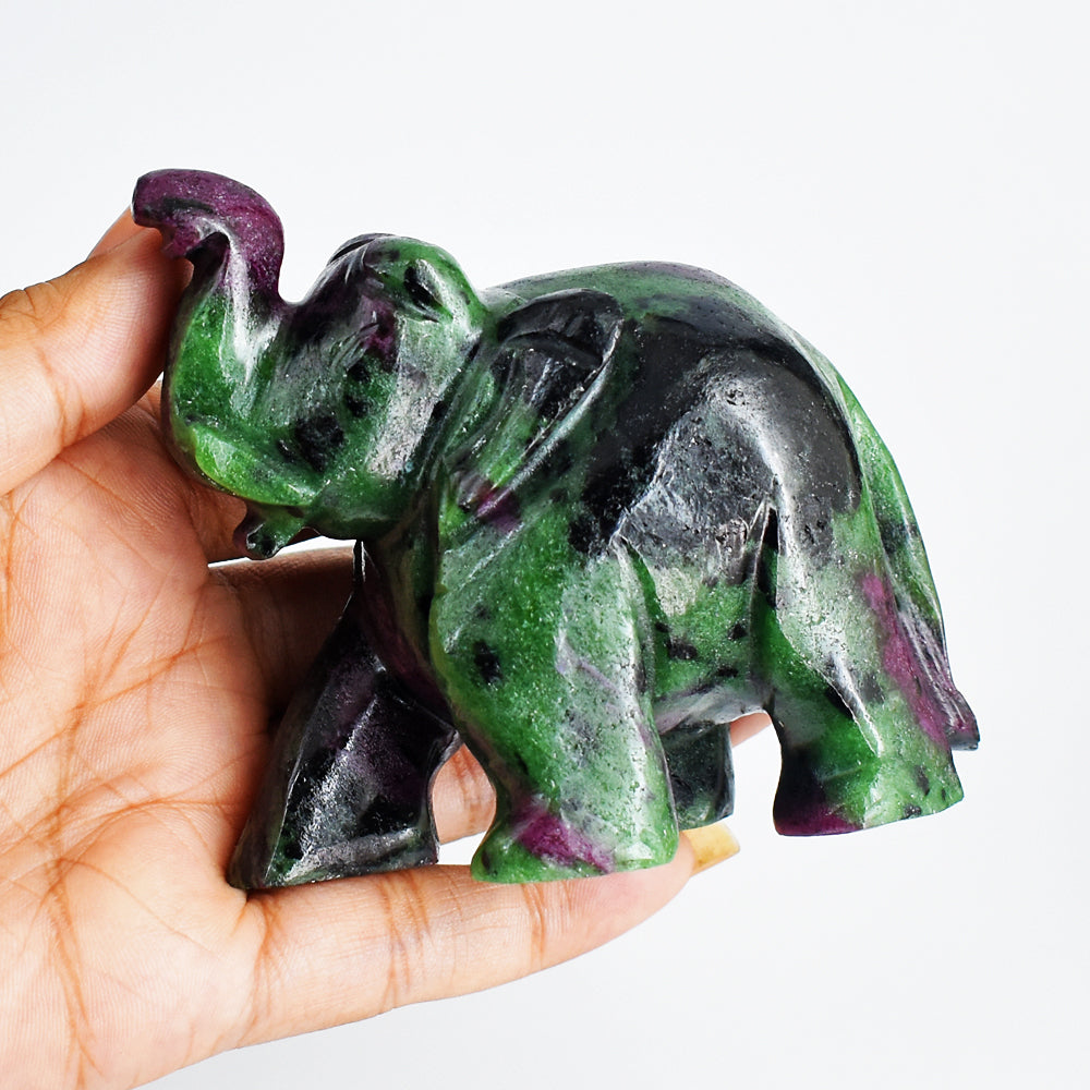 Artisian 1320.00 Cts Genuine Ruby Zoisite Hand Carved  Crystal Gemstone Carving Elephant