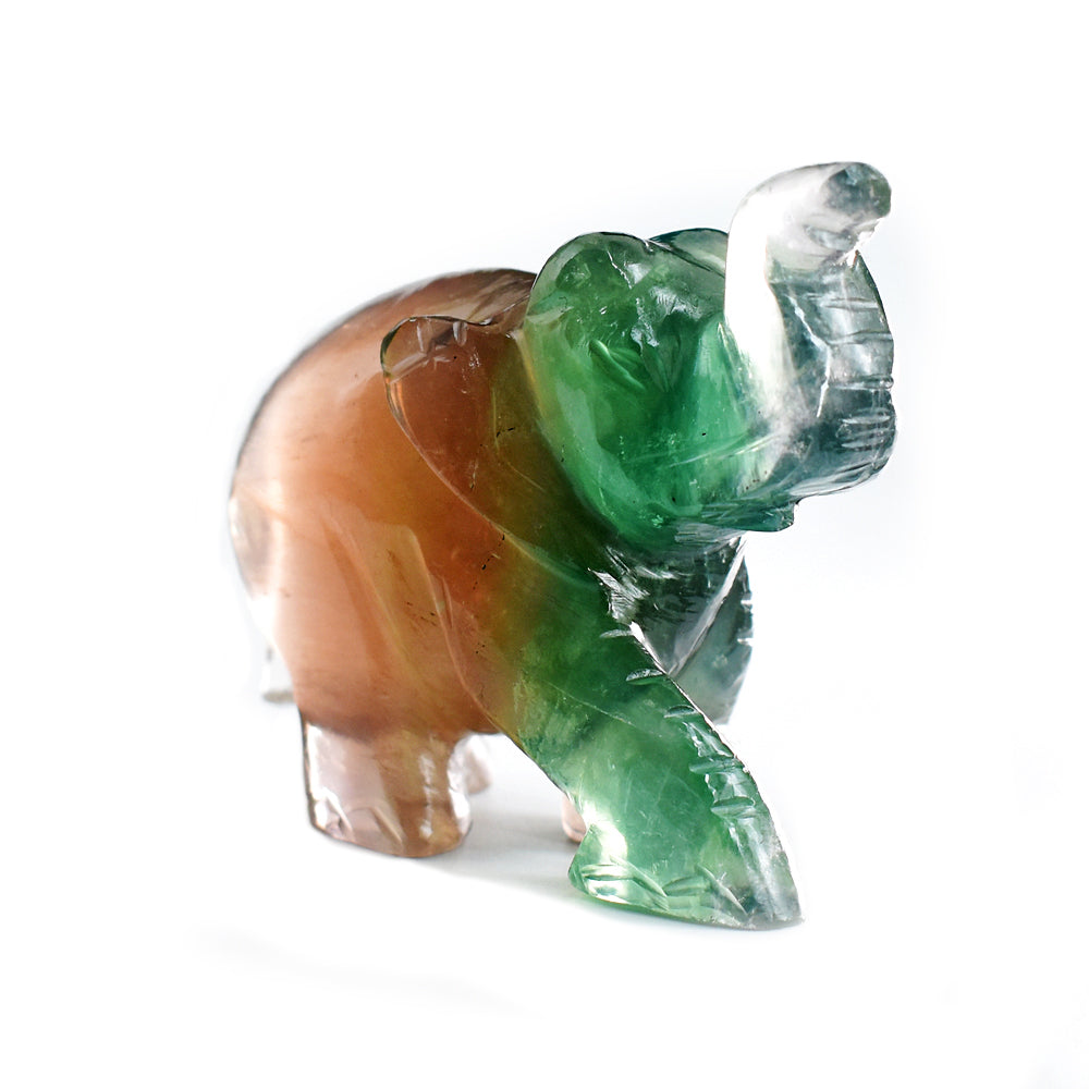 Exclusive 1075.00 Cts Genuine Multicolor Fluorite Hand Carved Crystal Gemstone Carving Elephant
