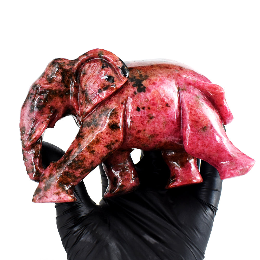 Gorgeous 4265.00 Cts Genuine Pink Rhodonite Hand Carved Crystal Gemstone Elephant Carving