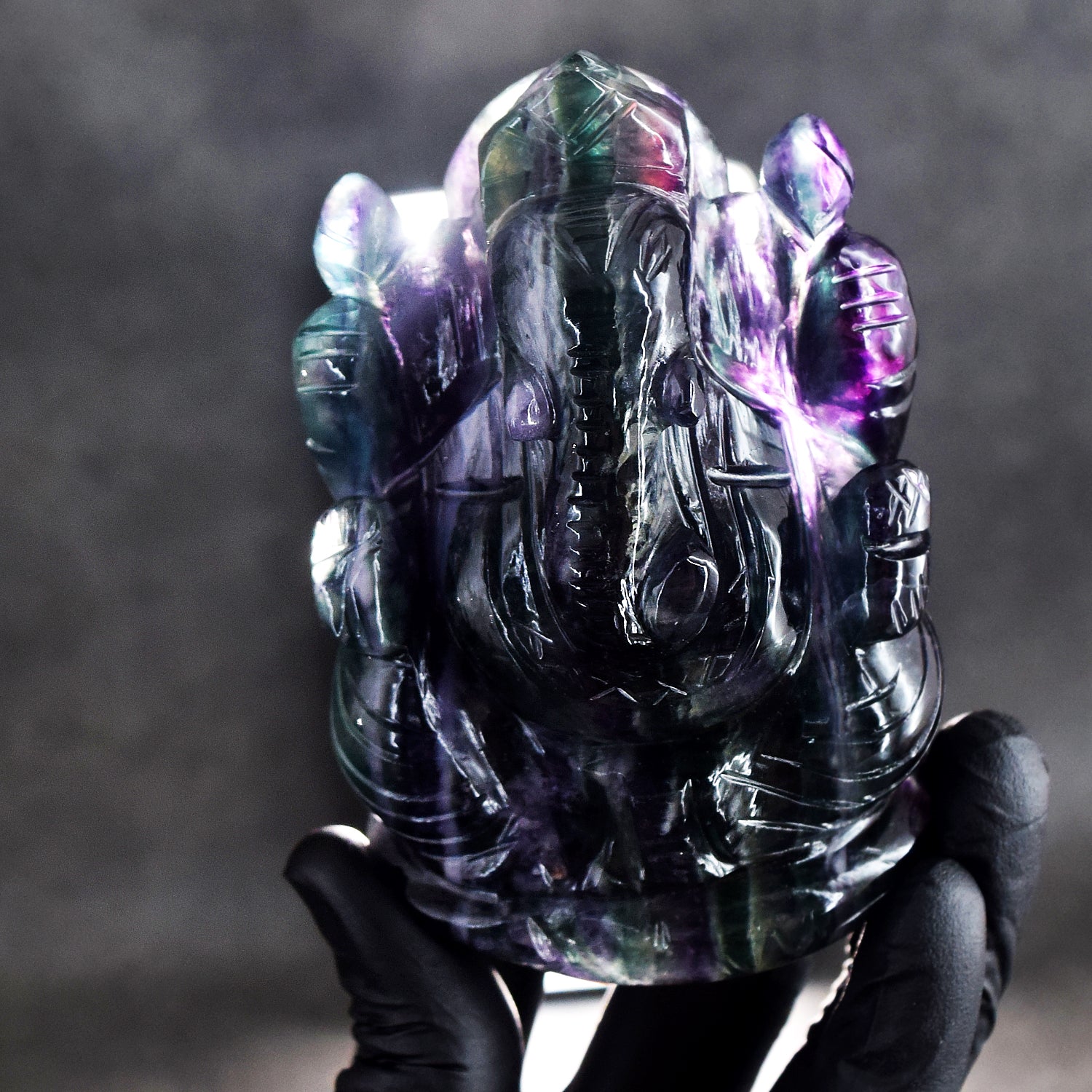 Alluring 1933.00 Cts Genuine Multicolor Fluorite Hand Carved Premium Lord Ganesha Crystal