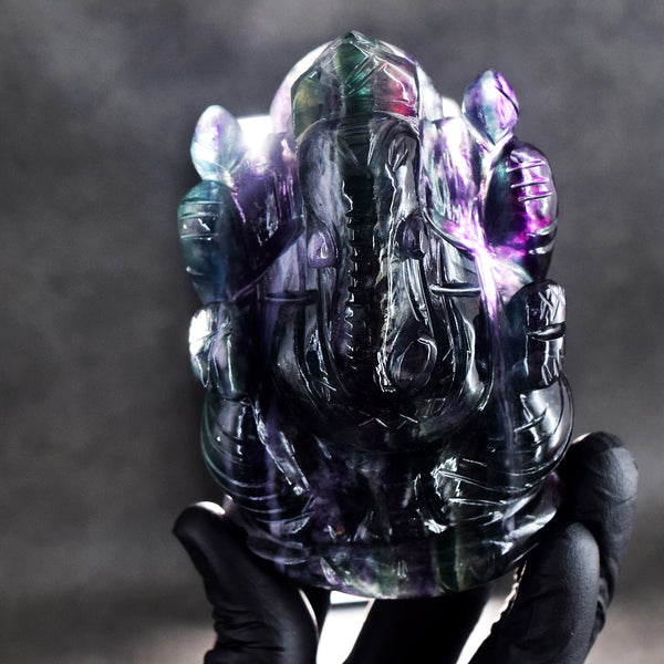 Alluring 1933.00 Cts Genuine Multicolor Fluorite Hand Carved Premium Lord Ganesha Crystal