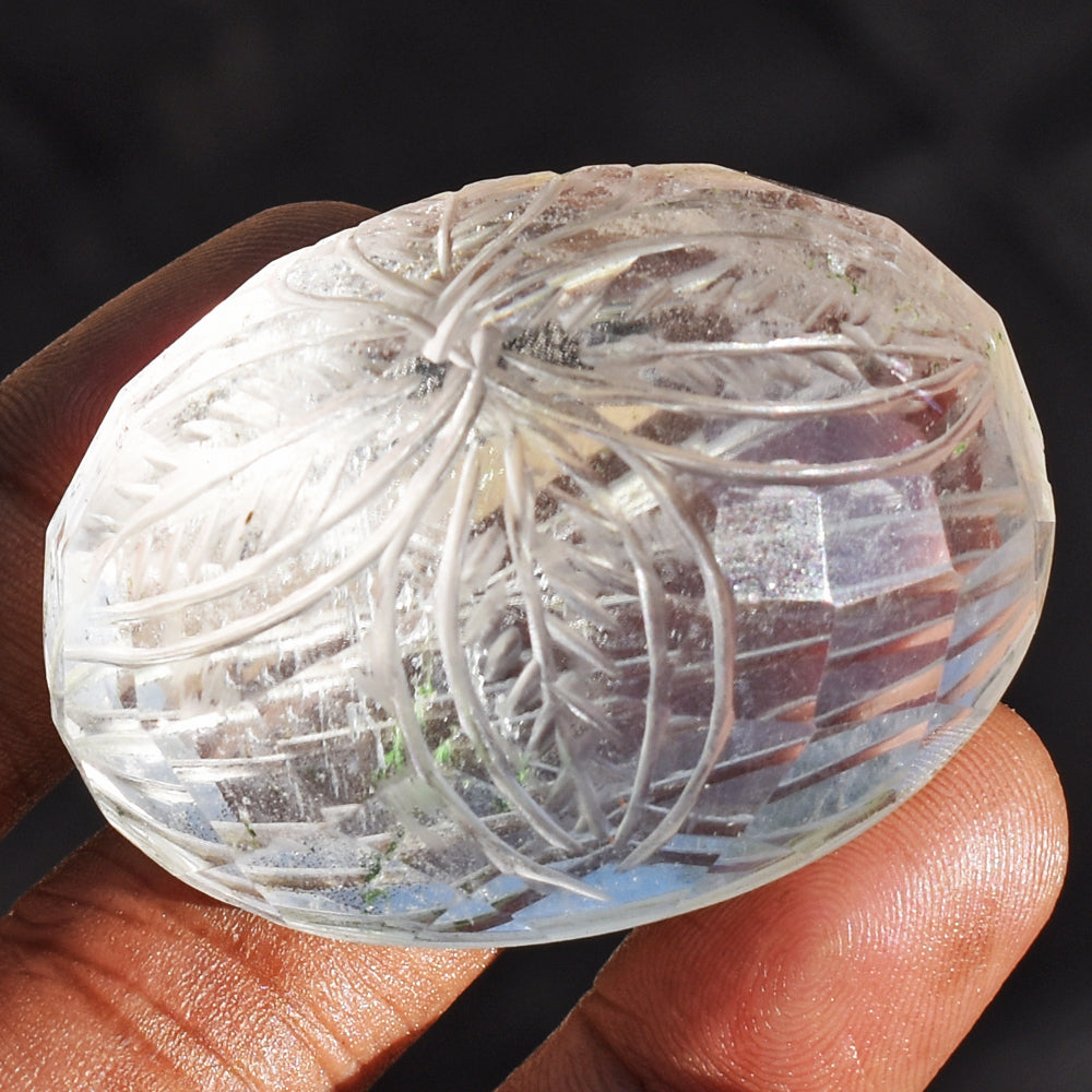 Natural 309.00 Cts  Genuine White Quartz Hand Carved Crystal Gemstone Carved Cabochon