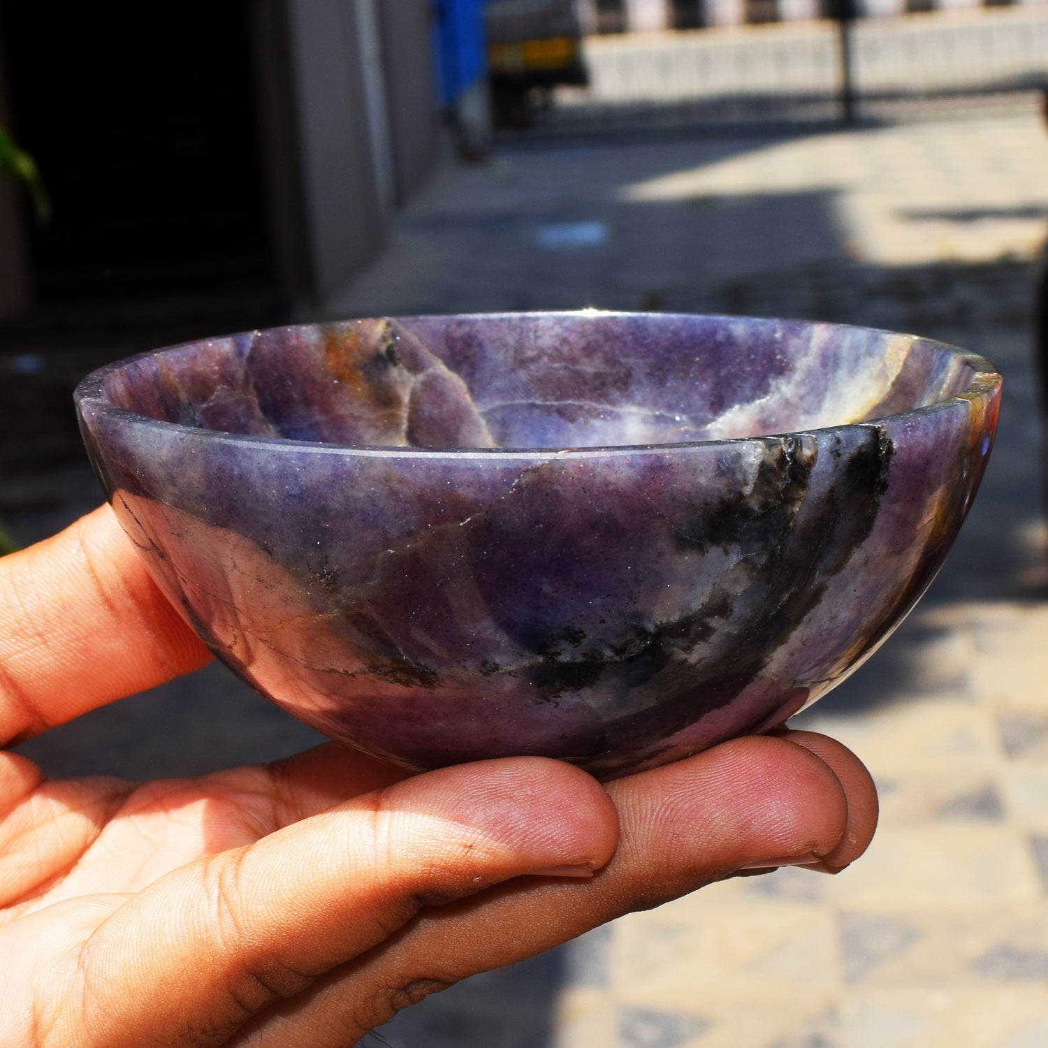 Manever 1164.00 Carats Genuine Iolite Hand Carved Crystal Gemstone Carving Big Bowl