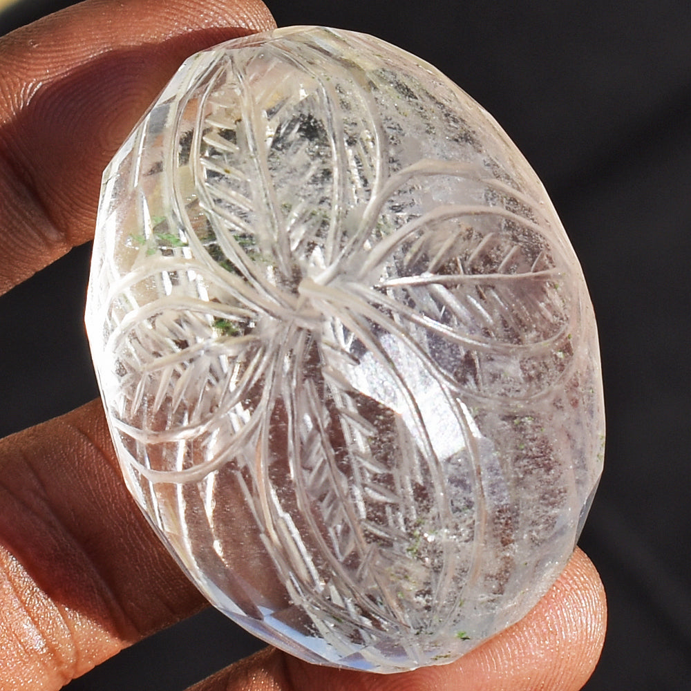 Natural 309.00 Cts  Genuine White Quartz Hand Carved Crystal Gemstone Carved Cabochon