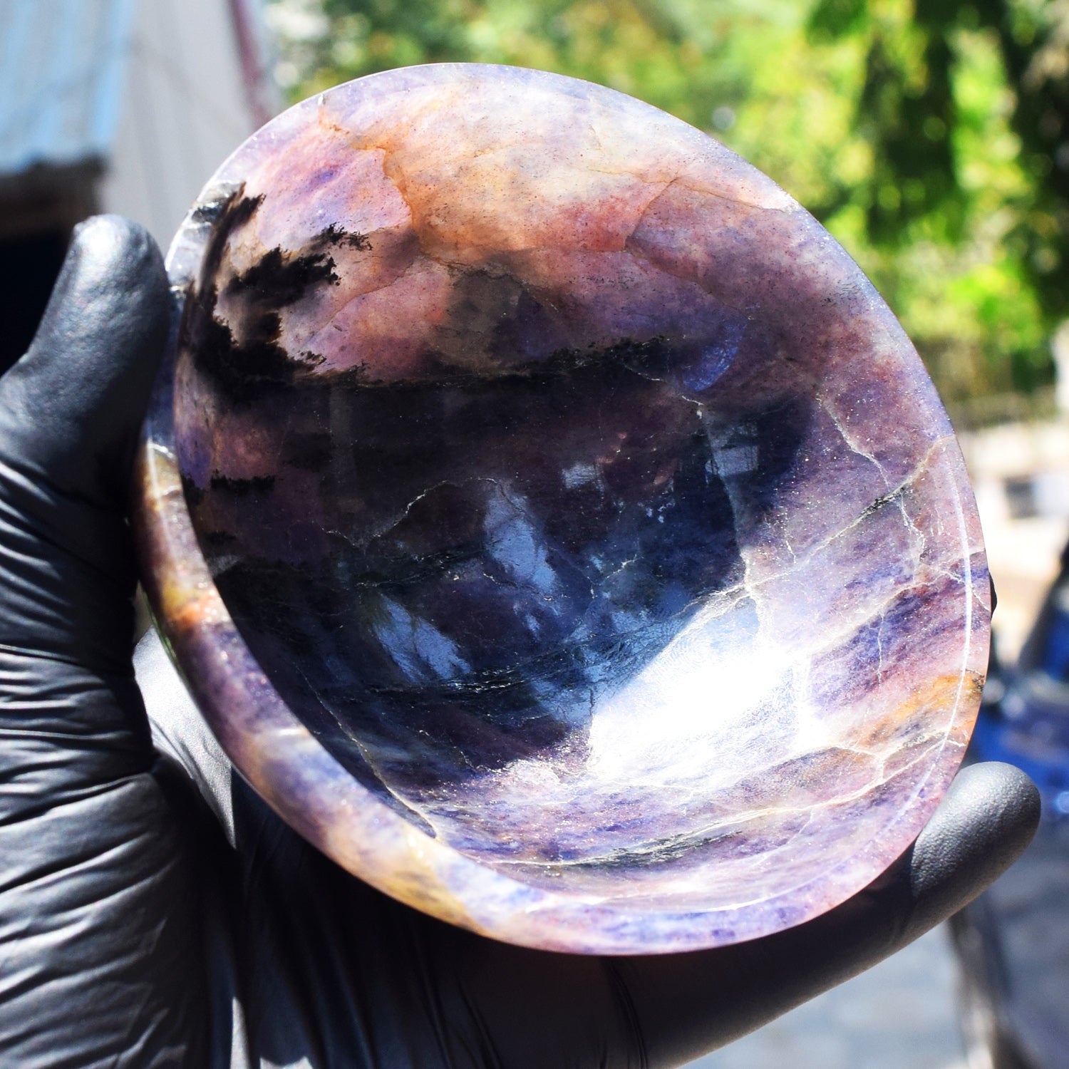 Manever 1164.00 Carats Genuine Iolite Hand Carved Crystal Gemstone Carving Big Bowl