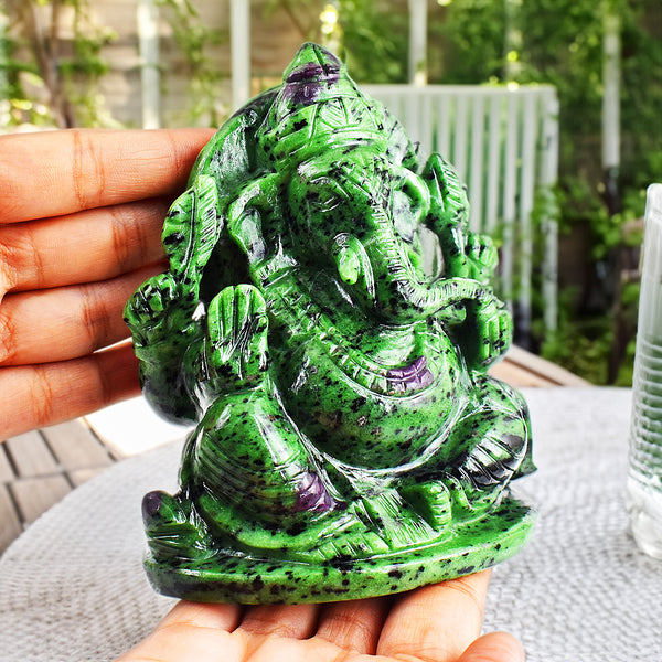 Beautiful  5410.00 Cts Genuine Ruby Zoisite Hand Carved Crystal Lord Ganesha Idol Gemstone Carving