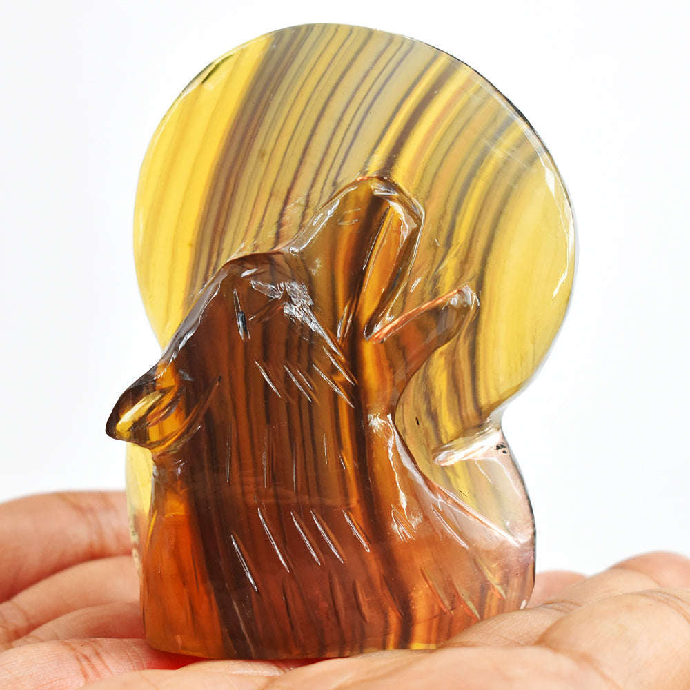 gemsmore:1024.00 Carats Beautiful  Multicolor Fluorite Hand Carved Wolf Gemstone Carving