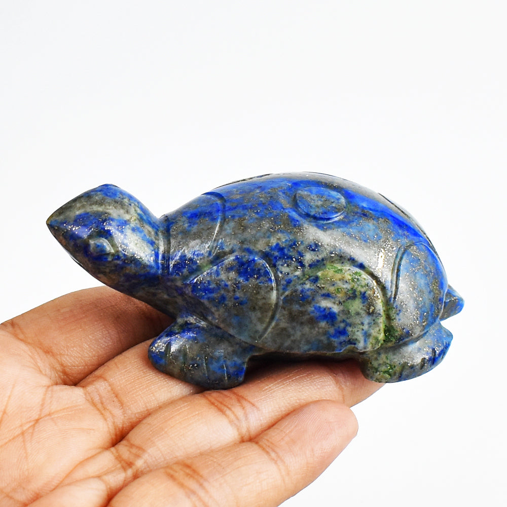 Beautiful  515.00 Cts Genuine Blue Lapis Lazuli  Hand Carved  Crystal Gemstone Carving Turtle