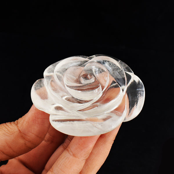 Exclusive 376.00 Carats  Genuine  White  Quartz  Hand  Carved Crystal  Rose  Flower  Gemstone Carving