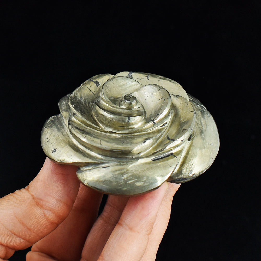 Amazing  1025.00 Cts  Genuine Pyrite  Hand Carved Crystal  Rose  Flower  Gemstone Carving