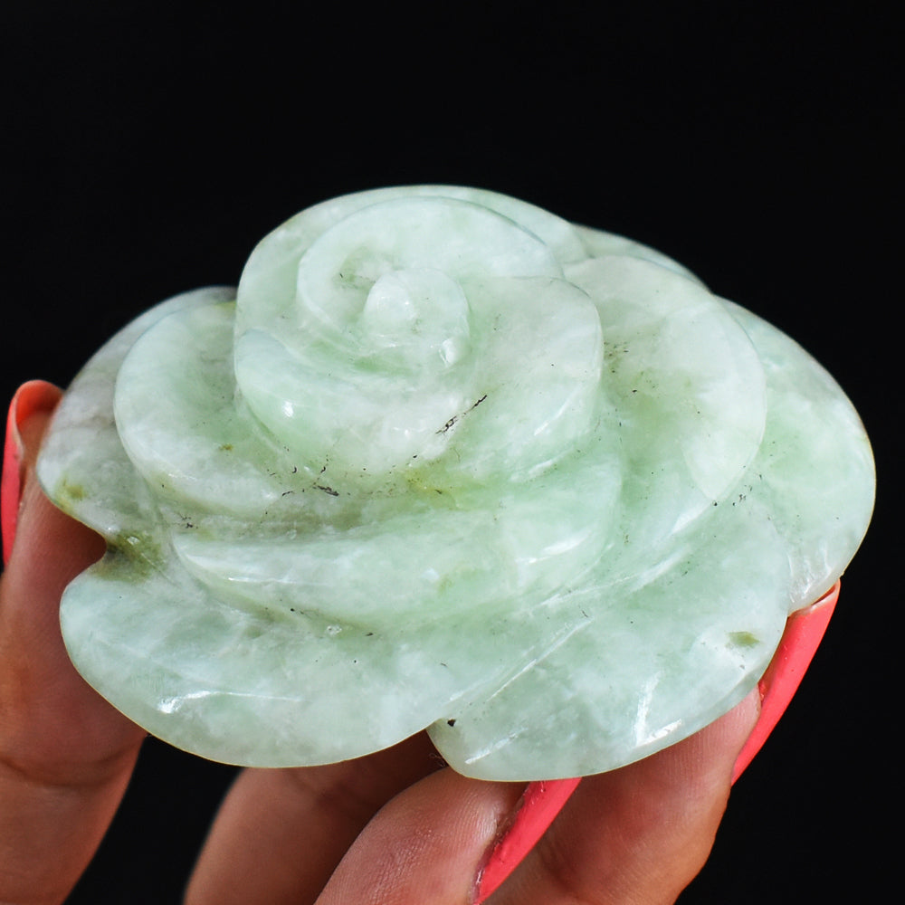 Genuine  437.00  Carats  Natural  Amazonite  Hand  Carved  Rose  Flower  Gemstone Carving