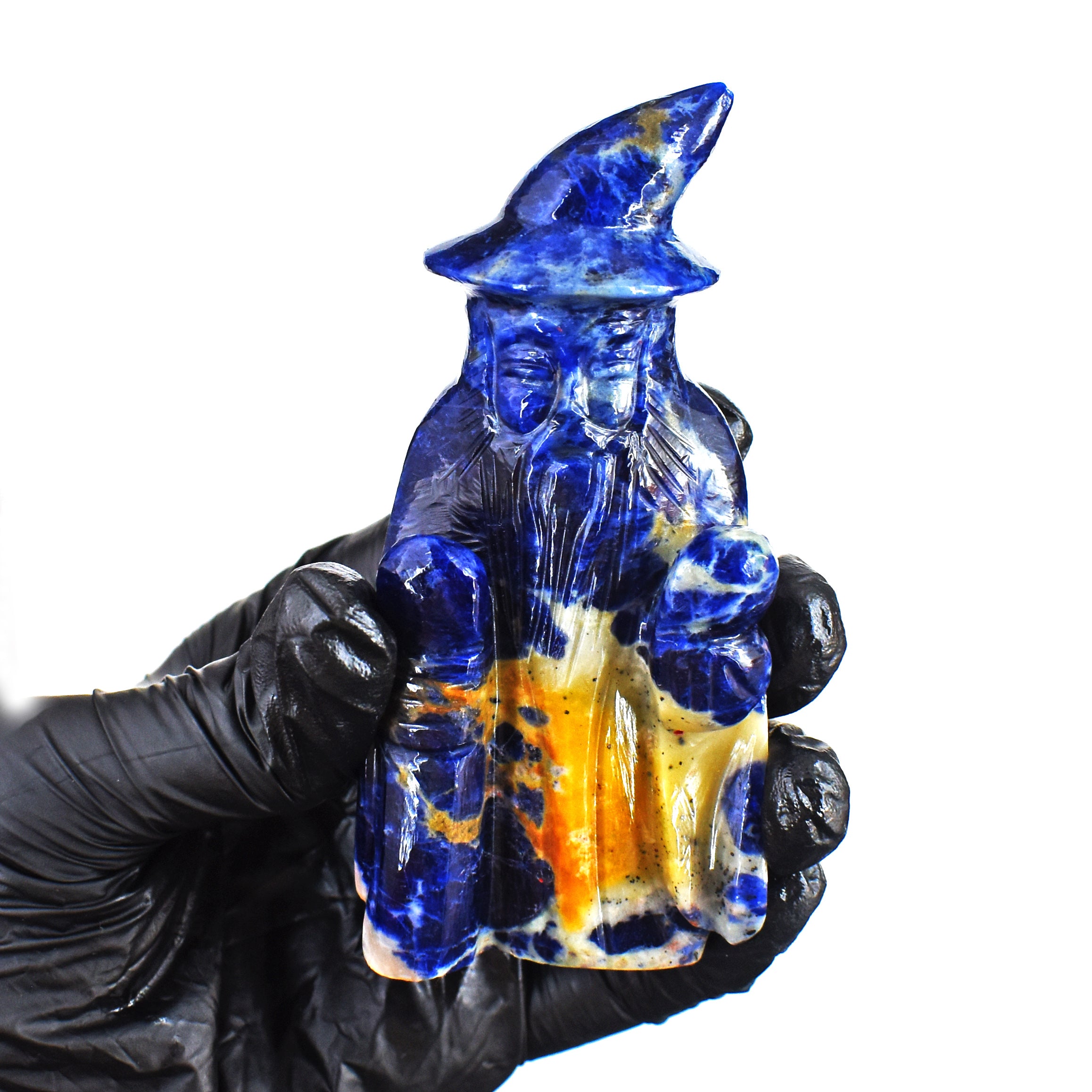 Genuine 678.00 Carats Sodalite Hand Carved Crystal Gemstone Wizard Carving