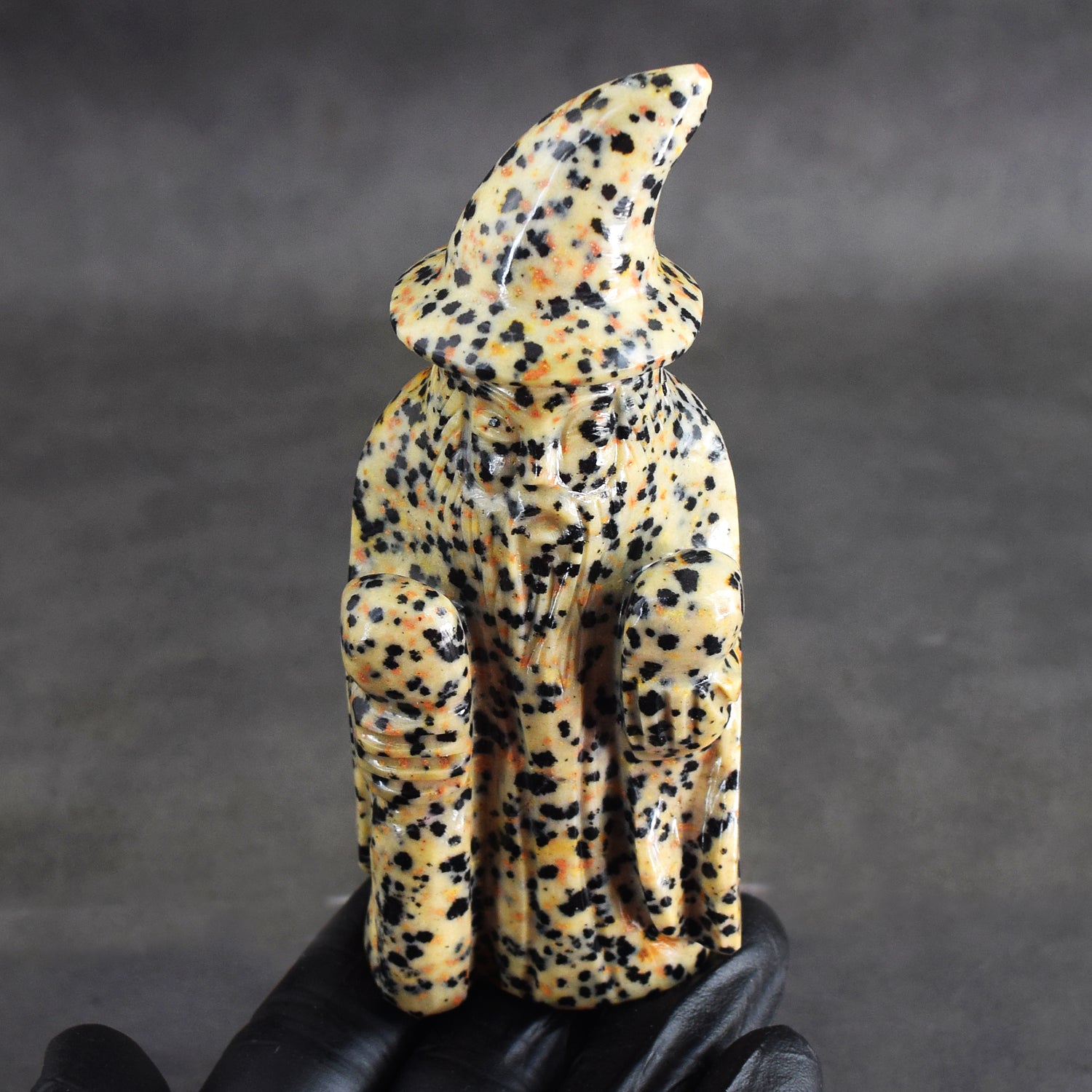 Amazing 1149.00 Cts Genuine Dalmation Jasper Hand Carved Premium Wizard Crystal