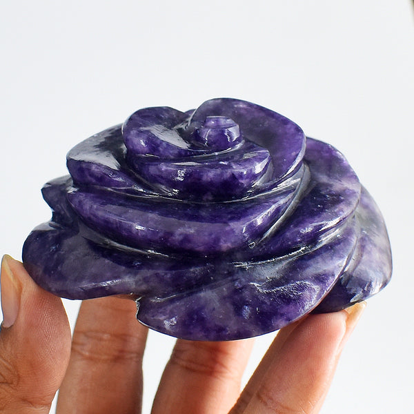 Stunning 990.00 Cts Genuine Amethyst Hand Carved Crystal Rose Flower Gemstone Carving