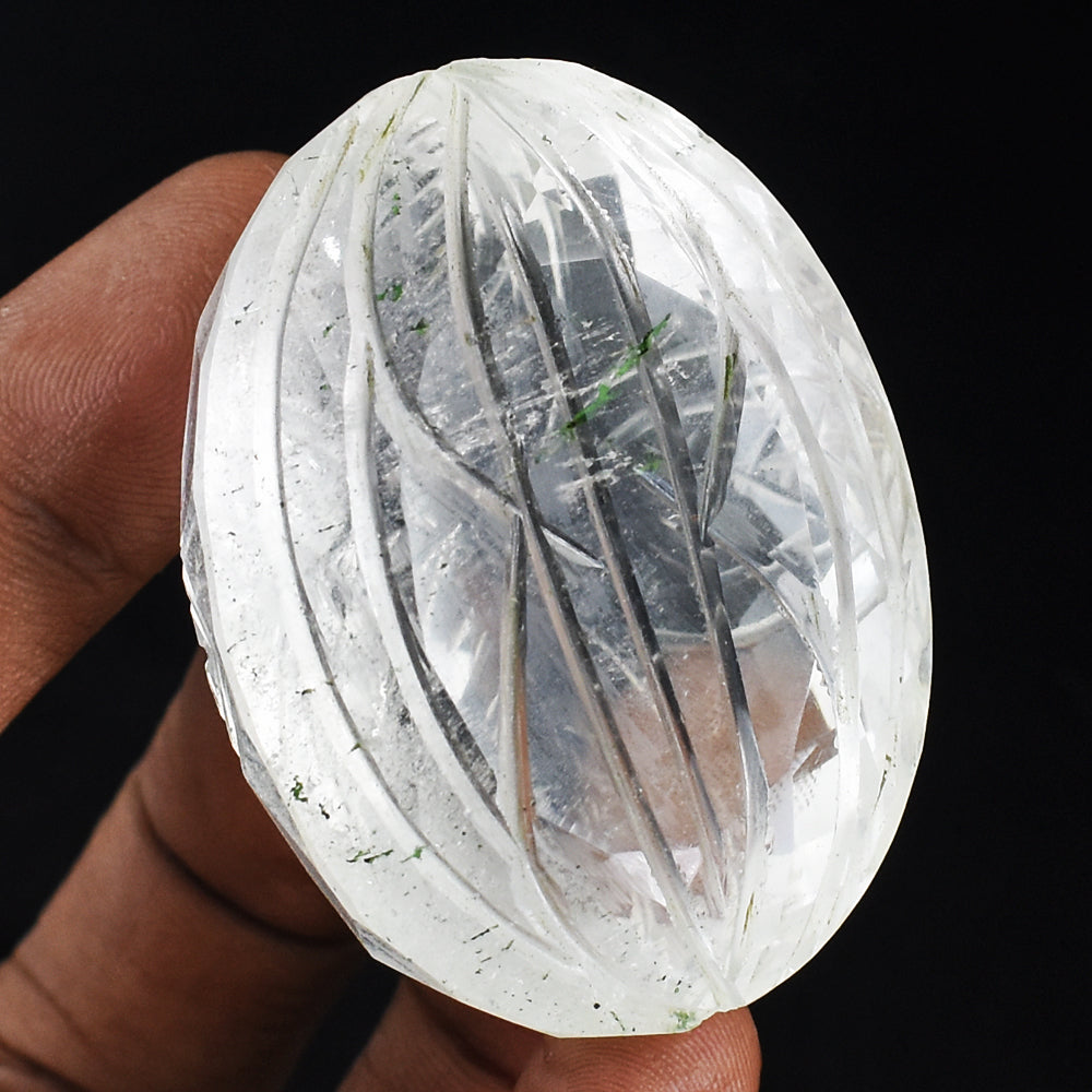 Natural 309.00 Cts  Genuine White Quartz Hand Carved Crystal Gemstone Carved Cabochon