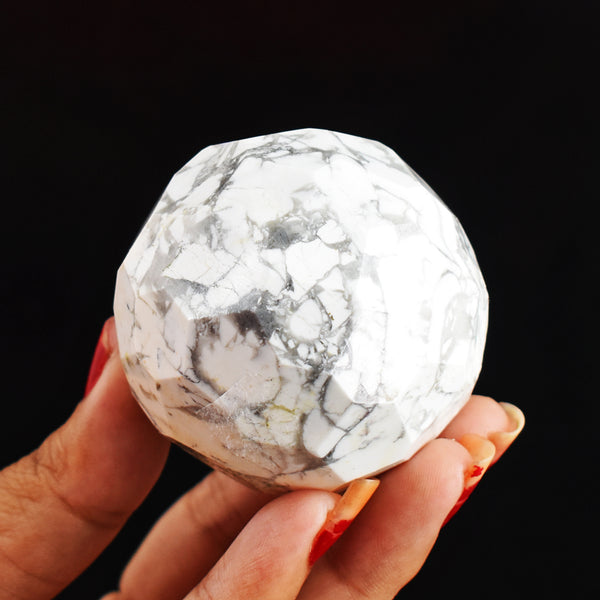 Beautiful  Howlite 872.00 Cts Genuine  Hand Carved Checkers Cut Healing Crystal Sphere