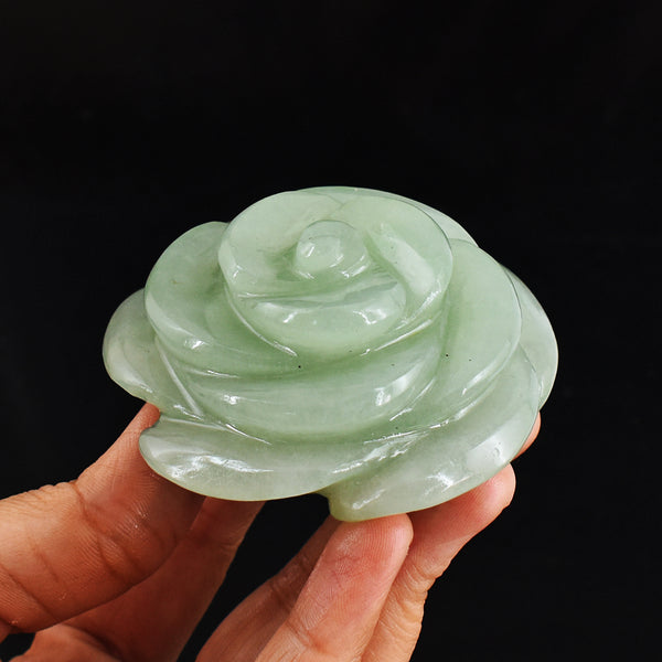 Exclusive 950.00 Cts Genuine Green Aventurine  Hand  Carved Crystal Rose Flower Carving Gemstone