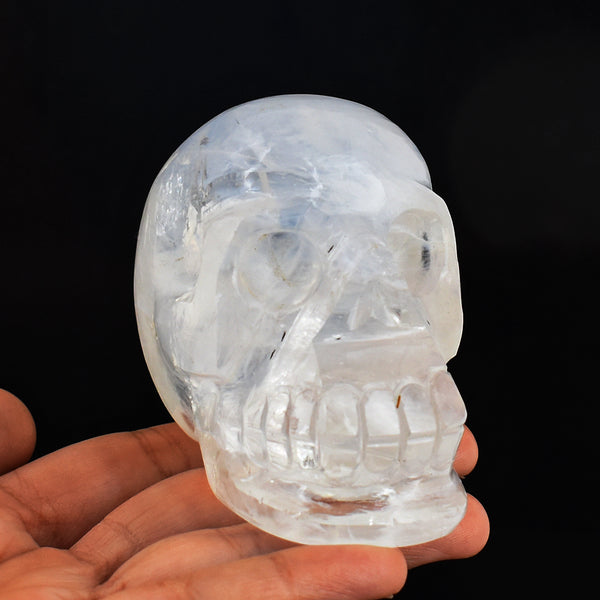 Natural 1652.00 Carats  Genuine  White Quartz Hand Carved  Crystal Gemstone Carving Skull