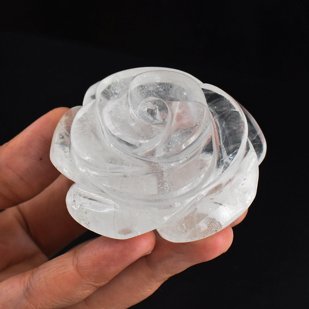 Natural  637.00 Carats Genuine  White Quartz  Hand Carved Crystal Rose Flower Gemstone Carving