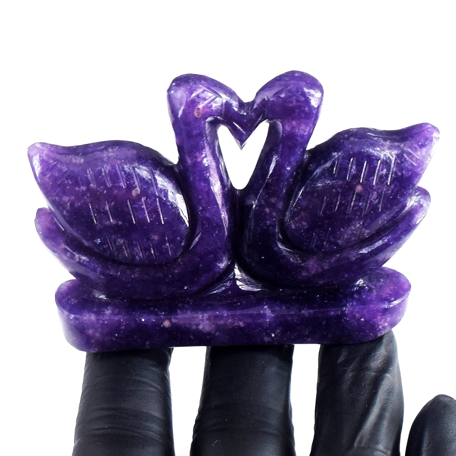 Radiant 519.00 Cts Genuine Lepidolite Carved Premium Love Swan Pair