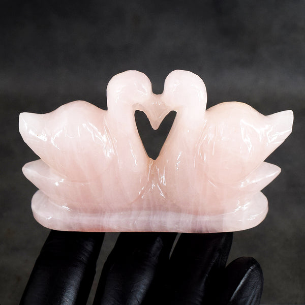 Natural 674.00 Cts Genuine Rose Quartz Hand Carved Premium Love Swan Pair