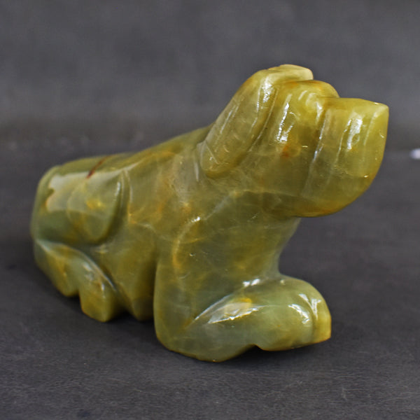 Natural 645.00 Carat Genuine Serpentine Hand Carved Crystal Gemstone Carving Dog  2026  Collection