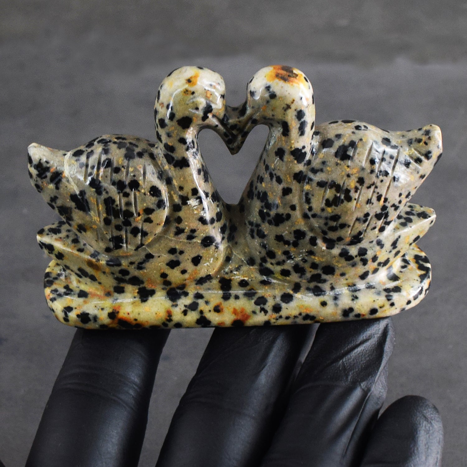 Best Of Best 576.00 Cts Genuine Dalmation Jasper Hand Carved Premium Love Swan Pair