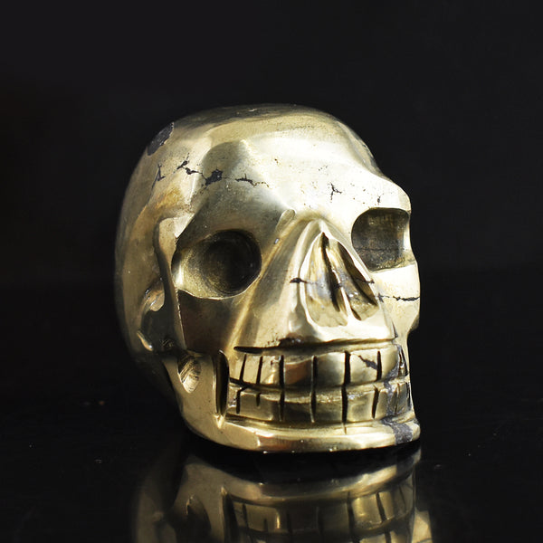 Craftsmen 1163.00 Carats  Genuine  Golden  Pyrite  Hand  Carved  Gemstone  Skull  Carving