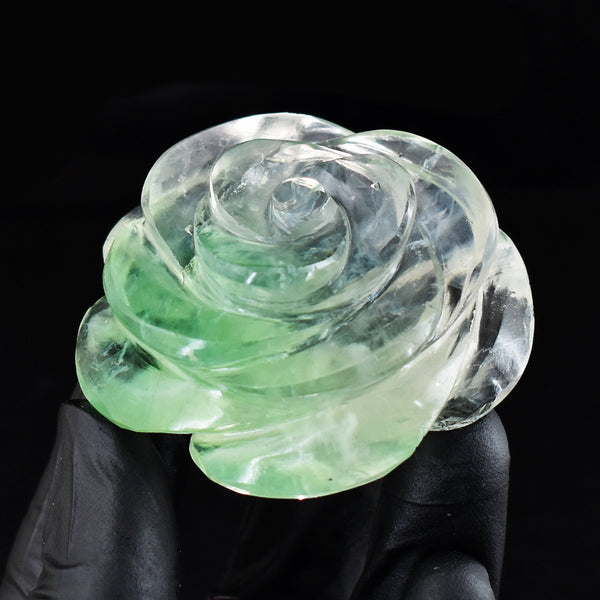 514.00 Cts Genuine Amazing Green Fluorite Hand Carved Crystal Rose Gemstone Carving