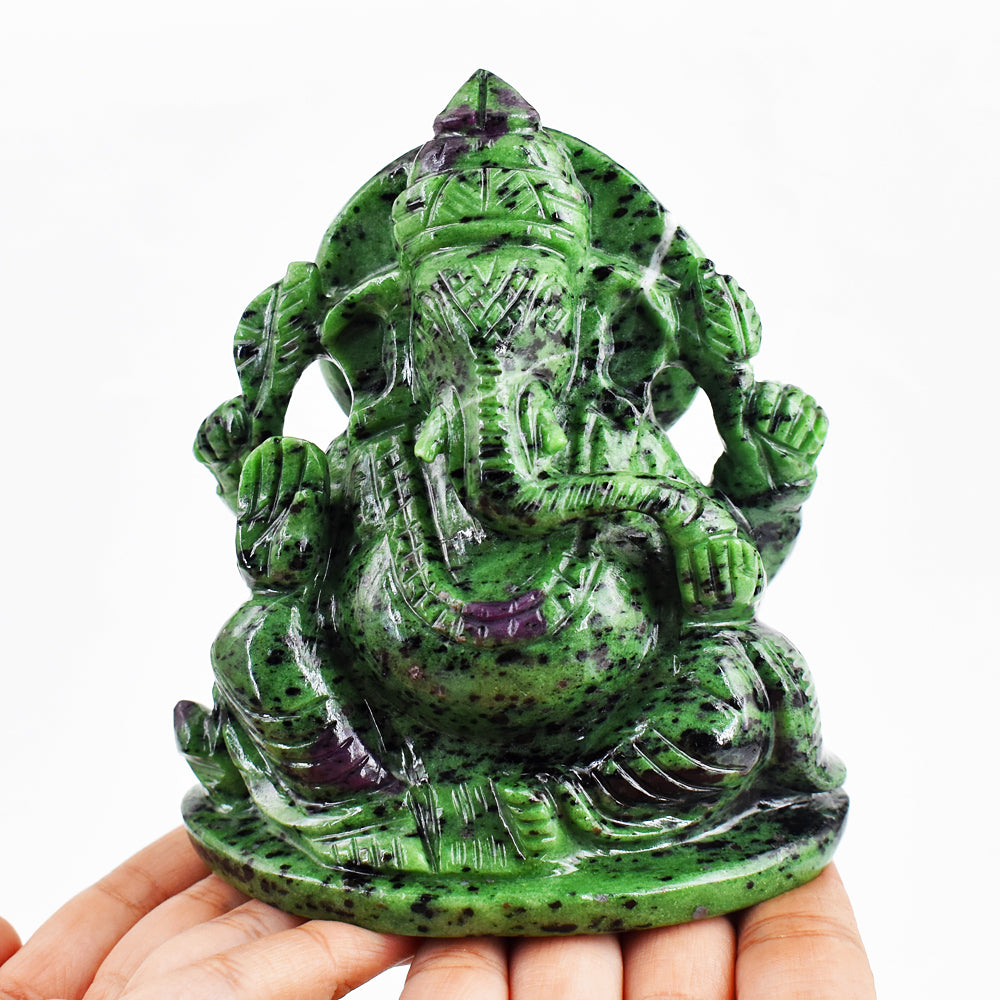 Beautiful  5410.00 Cts Genuine Ruby Zoisite Hand Carved Crystal Lord Ganesha Idol Gemstone Carving