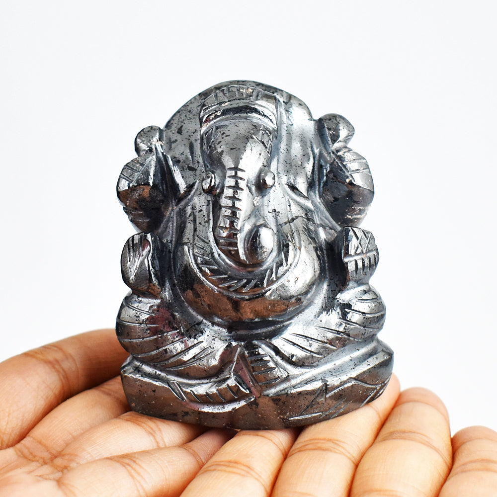 Exclusive 1608.00 Cts Genuine Hematite Hand Carved Crystal Gemstone Lord Ganesha Carving