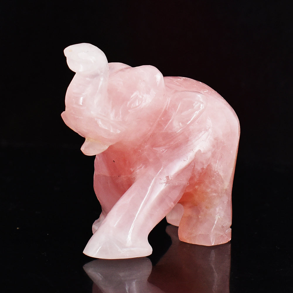 Natural  756.00 Carats  Genuine Pink Rose Quartz Hand Carved Crystal Gemstone Carving Elephant