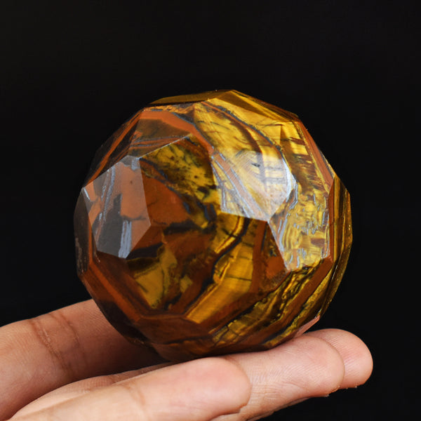 Natural 944.00 Carats Genuine Tiger Eye Hand Carved Checkers Cut Healing Crystal Sphere