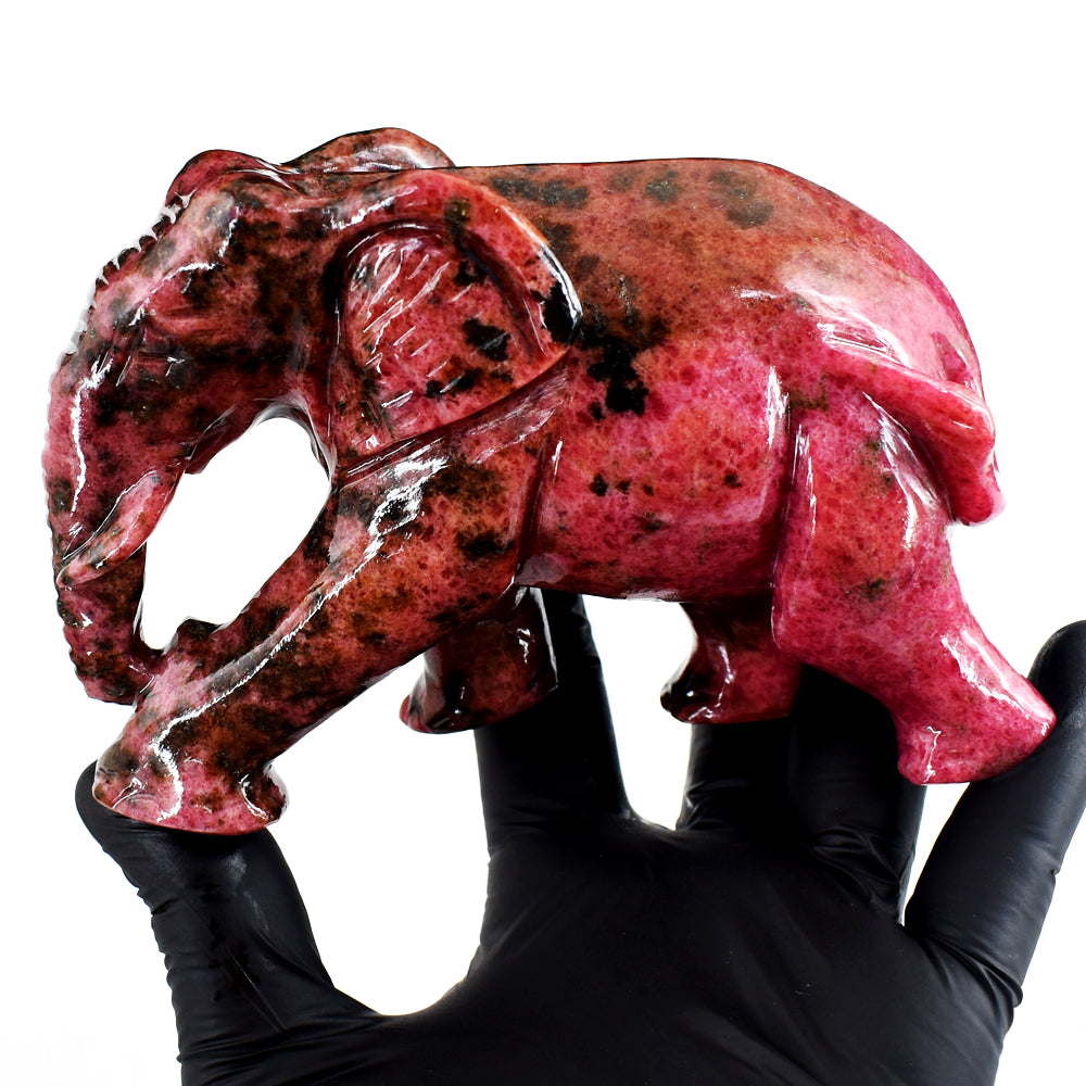 Gorgeous 4265.00 Cts Genuine Pink Rhodonite Hand Carved Crystal Gemstone Elephant Carving