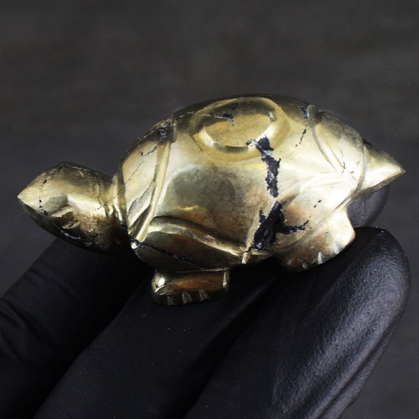 Graceful 264.00 Cts Genuine Pyrite Gemstone Hand Carved Premium Turtle Crystal