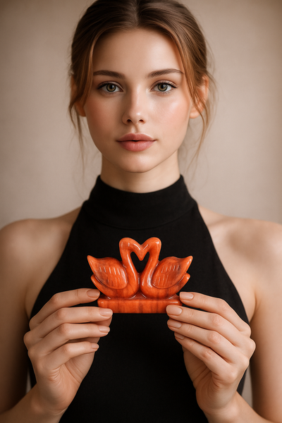 Natural 756.00 Cts Genuine Aventurine Carved Love Premium Swan Pair