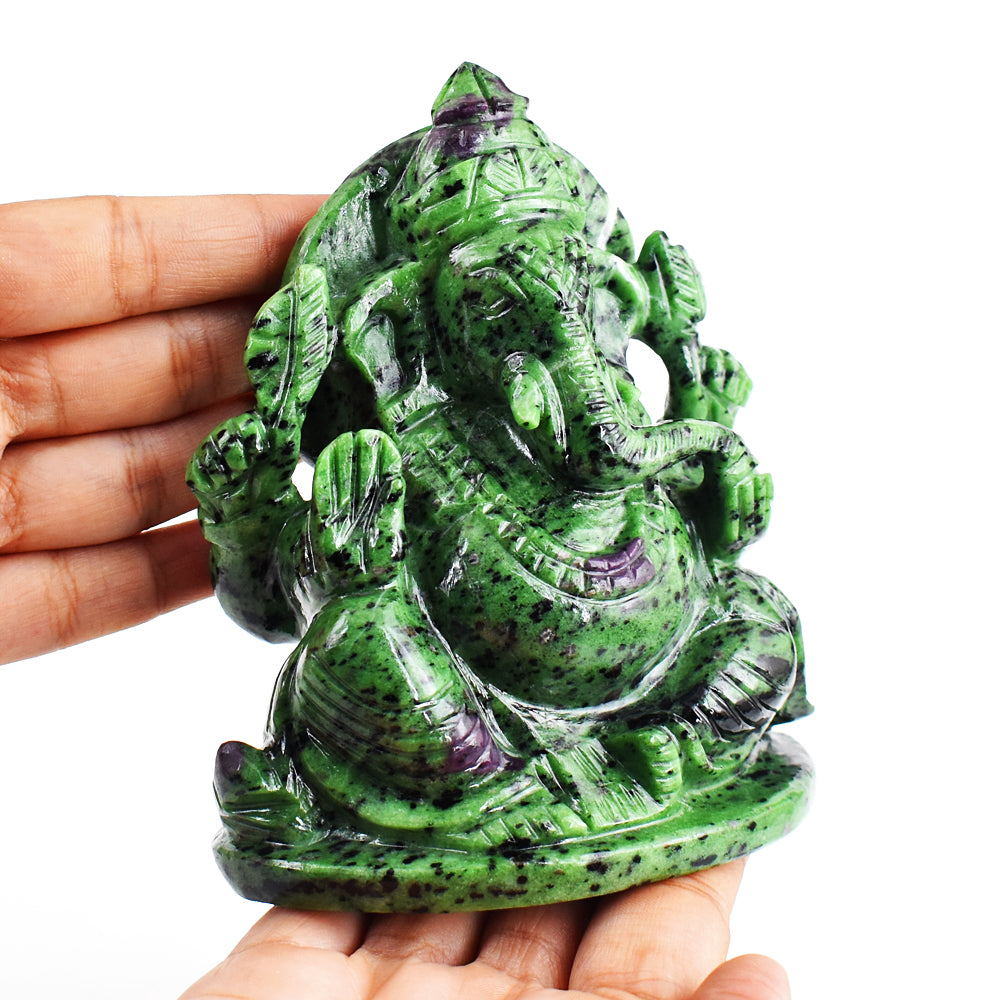 Beautiful  5410.00 Cts Genuine Ruby Zoisite Hand Carved Crystal Lord Ganesha Idol Gemstone Carving