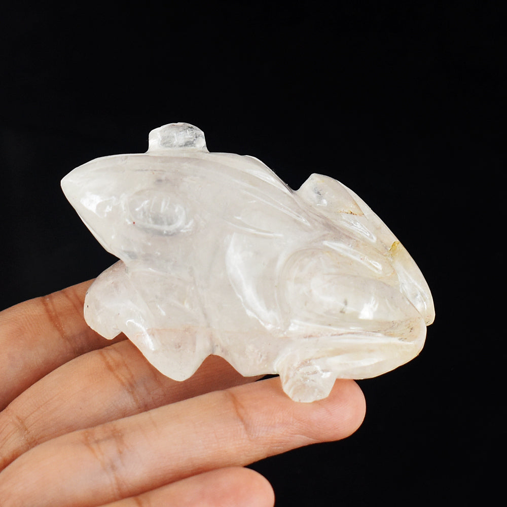 Natural 584.00 Carats Genuine White Quartz Hand Carved Crystal Gemstone Carving Frog