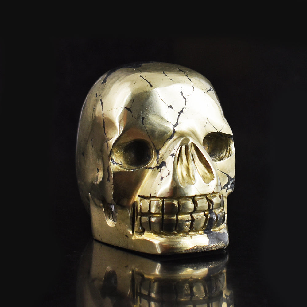 Exclusive  1941.00  Carats Genuine  Golden  Pyrite  Hand  Carved  Skull  Gemstone  Carving