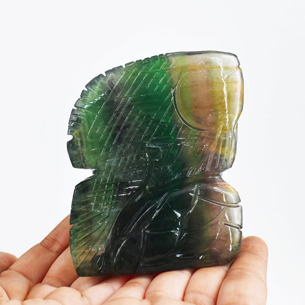 Natural   2463.00 Carats  Genuine  Multicolor Fluorite  Hand Carved  Crystal  Gemstone  Carving Fish