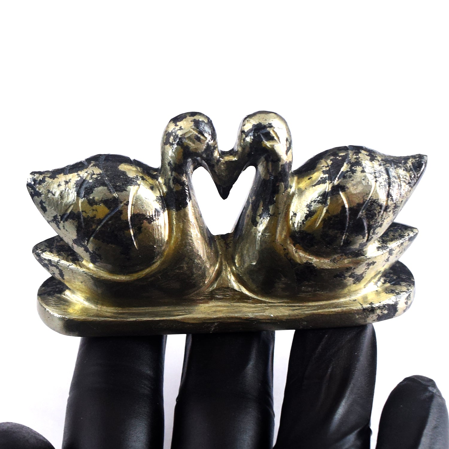 Radiant 700.00 Cts Genuine Pyrite Carved Love Premium Swan Pair