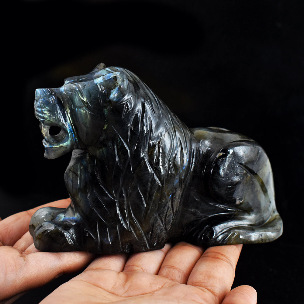 Awesome 4051.00 Cts Genuine Amazing Flash Labradorite Hand Carved Crystal Gemstone Lion Carving