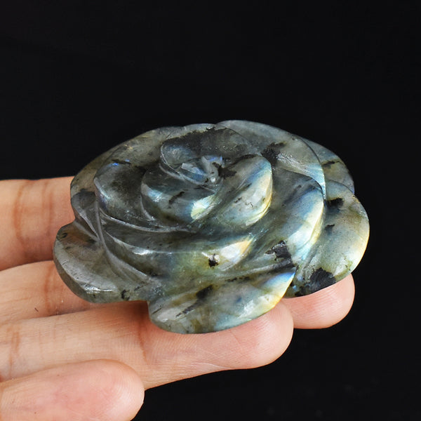 Artisian  285.00 Cts Amazing Flash Labradorite Hand Carved Crystal Rose Gemstone Carving