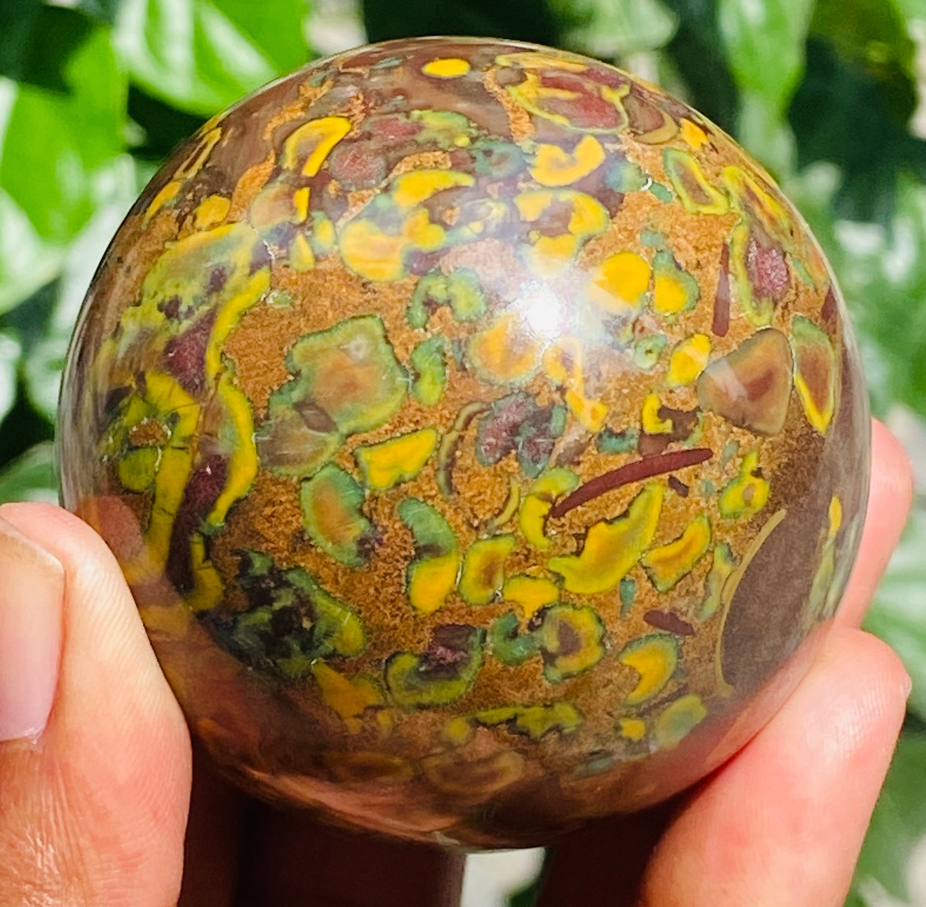Decent 1058.00 Cts Genuine Fruit Jasper Hand Carved Crystal Healing Gemstone Sphere