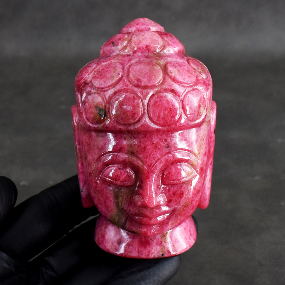 Exclusive 2070.00 Cts Genuine Pink Rhodonite Hand Carved Gemstone Hand Carved Buddha Head Gemstone Carving
