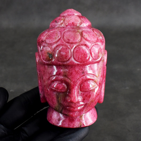 Exclusive 2070.00 Cts Genuine Pink Rhodonite Hand Carved Gemstone Hand Carved Buddha Head Gemstone Carving