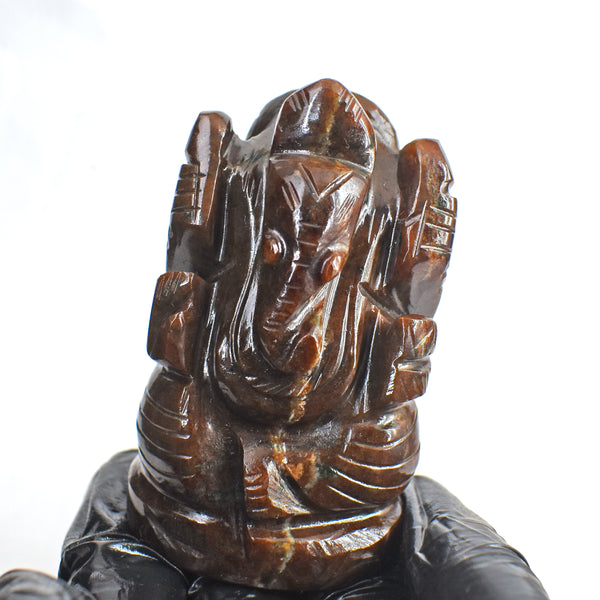 Exclusive 750.00 Cts Garnet Divine Hand Carved Crystal Gemstone Lord Ganesha Carving