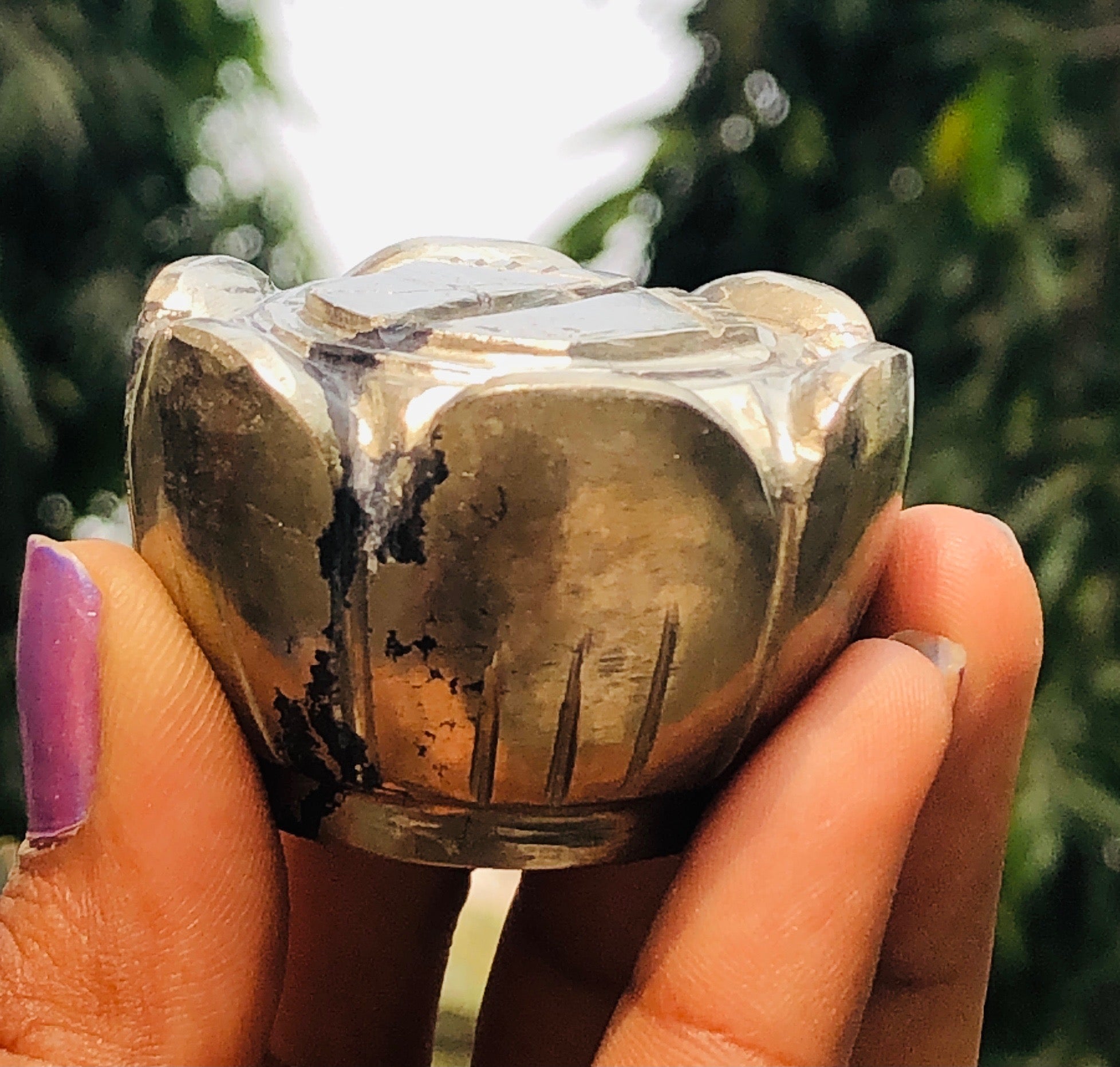 Most Brilliant 728.00 Cts Genuine Pyrite Hand Carved Premium Good Luck Laxmi Feet Crystal