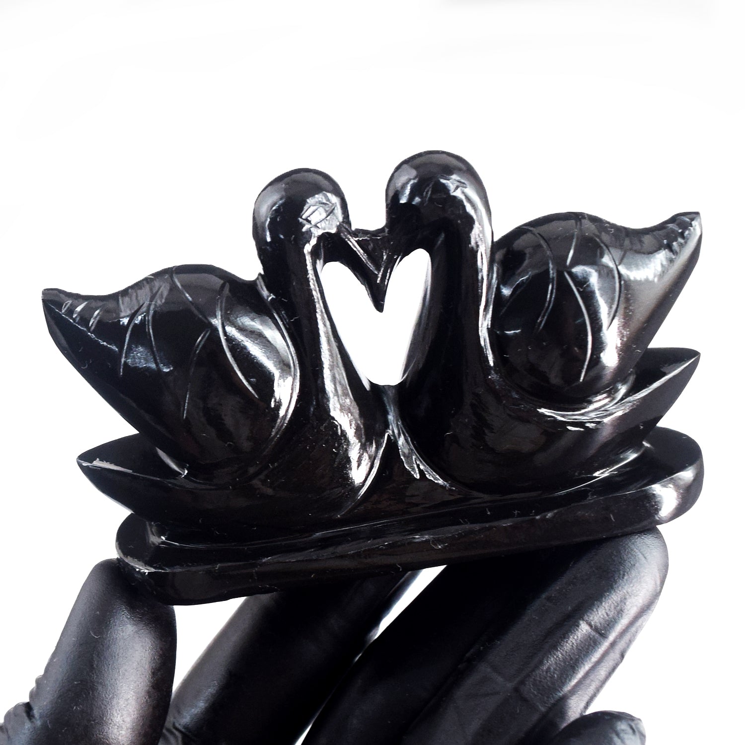 Beautiful  884.00 Cts Genuine Black Tourmaline Carved Love Premium swan Pair