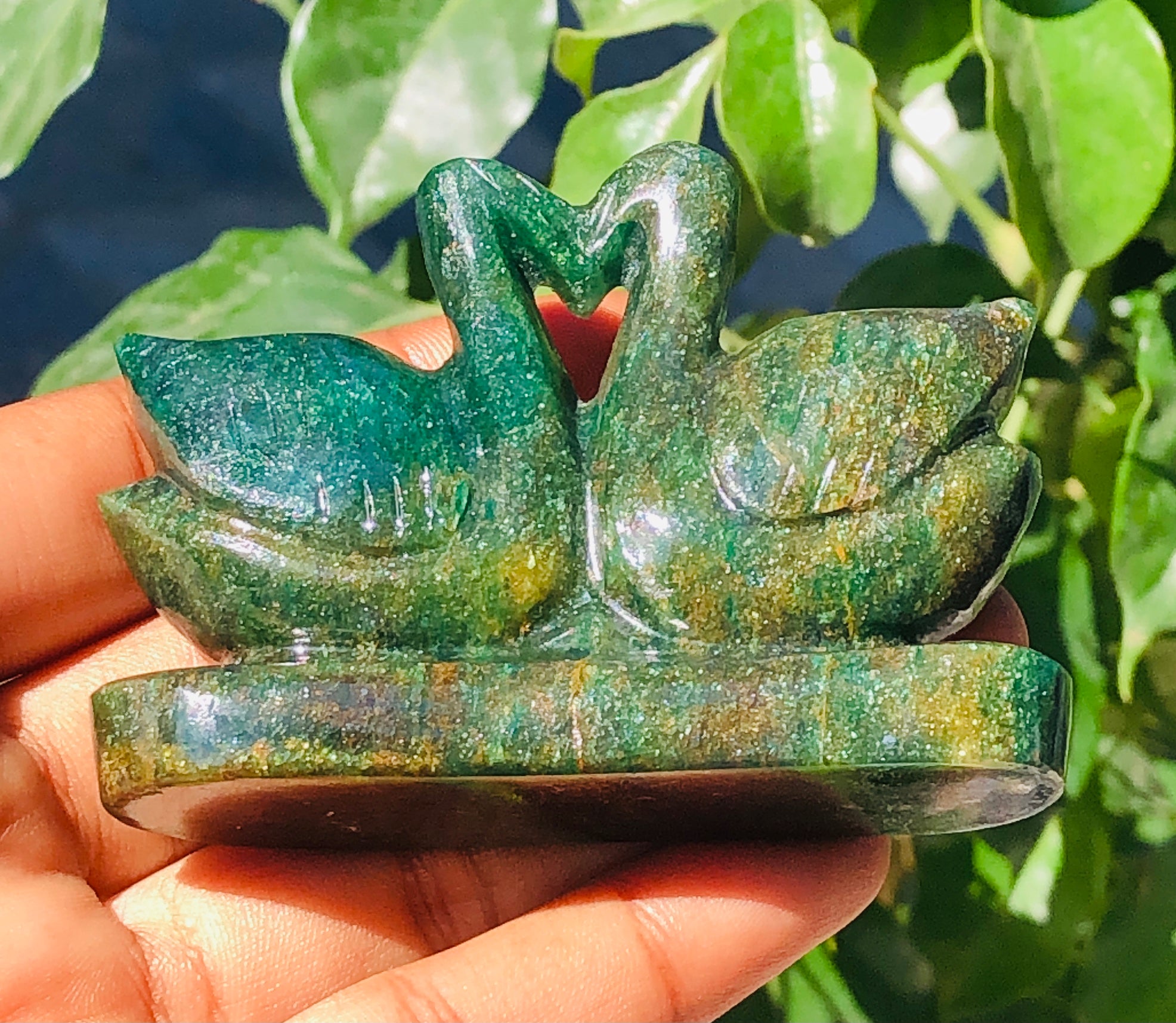Precious 449.00 Cts Genuine Green Jade Love Carved Premium Swan Pair
